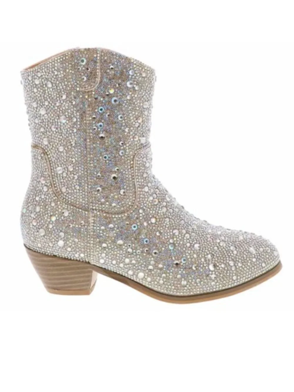 Badgley Mischka Girls Crystal Rhinestone Western Cowboy Boots Silver Size 4